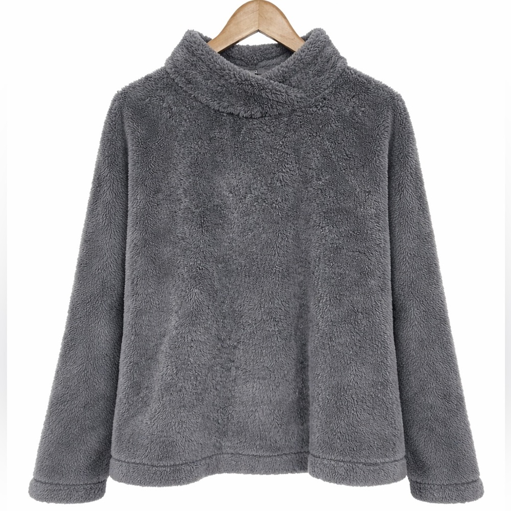 Cozy Gray Plush Fleece Pullover Sweater Soft Lounge Loungewear Top Large